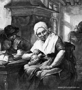 Interior con una mujer y un hombre. Interior con una mujer y un hombre.