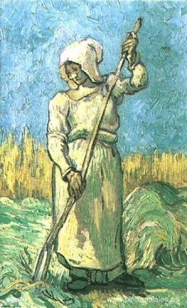 Mujer campesina con un rastrillo tras mijo Mujer campesina con un rastrillo tras mijo