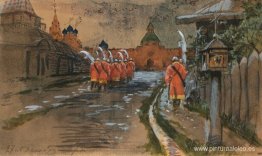 Patrulla Strelets en las puertas de Ilyinskie en el viejo Moscú Patrulla Strelets en las puertas de Ilyinskie en el viejo Moscú