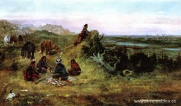 Los pieganos se preparan para robar caballos a los cuervos Los pieganos se preparan para robar caballos a los cuervos