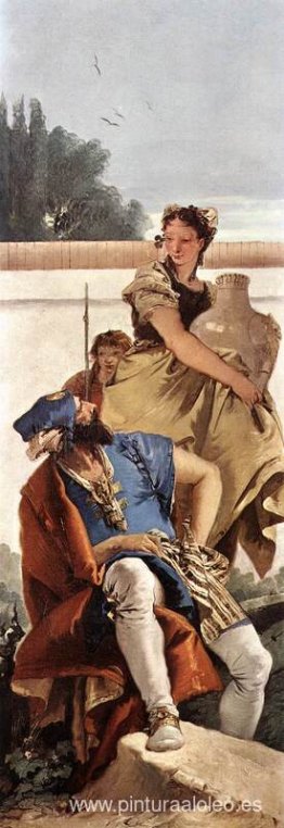 Un hombre sentado y una niña con una jarra. Un hombre sentado y una niña con una jarra.