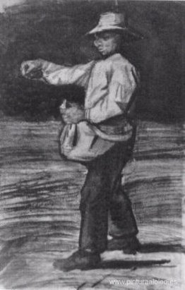 Hombre alimentando pollos o sembrando Hombre alimentando pollos o sembrando