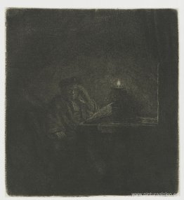 Estudiante en una mesa a la luz de las velas. Estudiante en una mesa a la luz de las velas.