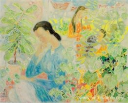 mujer en un jardín mujer en un jardín