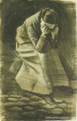 Mujer sentada en una canasta con la cabeza entre las manos Mujer sentada en una canasta con la cabeza entre las manos