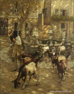Cabras en una fuente Cabras en una fuente