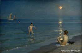 Los niños bañándose en Skagen, tarde de verano Los niños bañándose en Skagen, tarde de verano