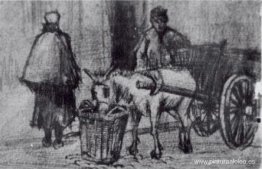 Carro de burros con niño y mujer de Scheveningen Carro de burros con niño y mujer de Scheveningen