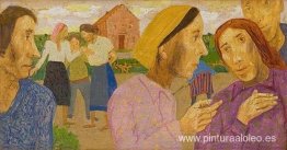 Figuras hablando en un pueblo. Figuras hablando en un pueblo.