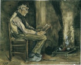 Granjero sentado junto al fuego y leyendo Granjero sentado junto al fuego y leyendo