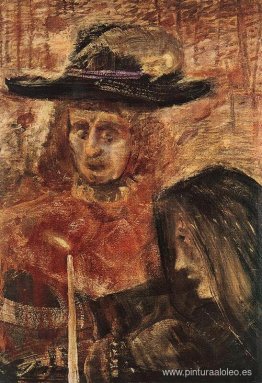 Hombre con sombrero y mujer con pañuelo negro. Hombre con sombrero y mujer con pañuelo negro.