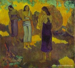 Tres mujeres tahitianas sobre un fondo amarillo, 1899 (óleo sobr Tres mujeres tahitianas sobre un fondo amarillo, 1899 (óleo sobr