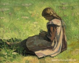 Chica sentada en la hierba Chica sentada en la hierba