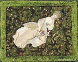 Dama con el perro, relajándose en el césped. Dama con el perro, relajándose en el césped.