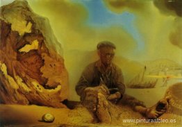 Pescador de Port Lligat remendando su red Pescador de Port Lligat remendando su red