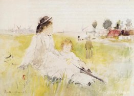 Niña y niño en la hierba Niña y niño en la hierba