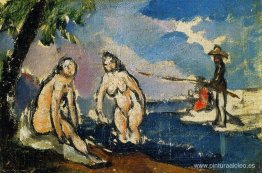 Bañistas y pescadores con sedal. Bañistas y pescadores con sedal.