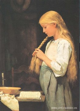Chica trenzando el pelo Chica trenzando el pelo