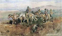 Mujer india mudando campamento con Travois Mujer india mudando campamento con Travois