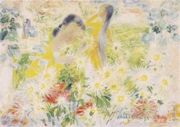 Dos niñas en el jardín de flores. Dos niñas en el jardín de flores.