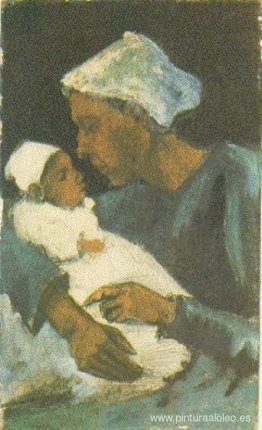 Mujer Sien con bebé en su regazo, media figura Mujer Sien con bebé en su regazo, media figura