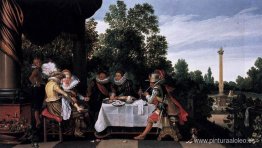 Feliz banquete de empresa en una terraza. Feliz banquete de empresa en una terraza.