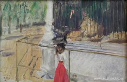 Chica frente a la jaula del león Chica frente a la jaula del león