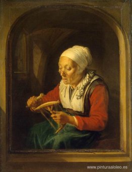 Anciana desenrollando hilos Anciana desenrollando hilos