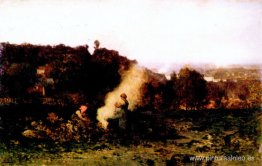 Fuego de leña en el campo. Fuego de leña en el campo.