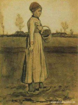 Mujer campesina sembrando con una canasta Mujer campesina sembrando con una canasta