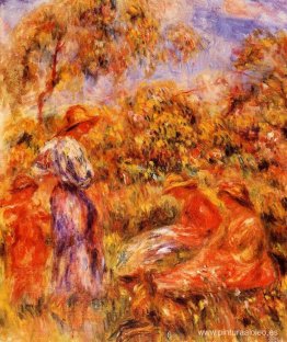 Tres mujeres y niños en un paisaje. Tres mujeres y niños en un paisaje.