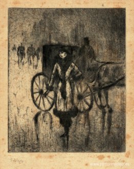 Señora frente a un taxi tirado por caballos en el zoológico Señora frente a un taxi tirado por caballos en el zoológico