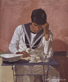 Marinero leyendo sobre fondo rosa Marinero leyendo sobre fondo rosa