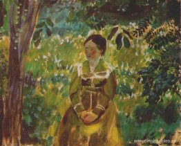 dama en un jardín dama en un jardín