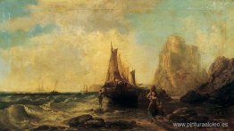 Orilla del mar, chica con jarra Orilla del mar, chica con jarra