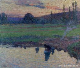 Lavandiere en la orilla del estanque Lavandiere en la orilla del estanque