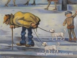 Un hombre corriente paseando con sus perros. Un hombre corriente paseando con sus perros.