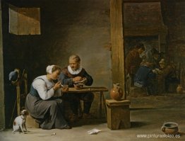 Un hombre y una mujer fumando en pipa sentados en un interior co Un hombre y una mujer fumando en pipa sentados en un interior co