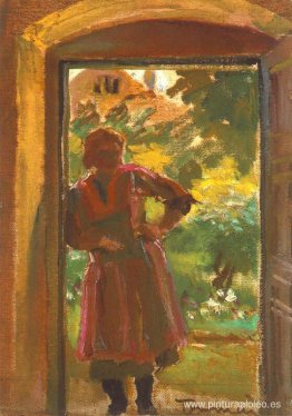 mujer de pie en una puerta mujer de pie en una puerta