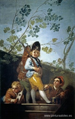 Niños jugando a los soldados. Niños jugando a los soldados.