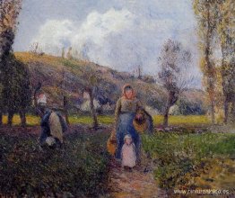 Mujer campesina y niño cosechando los campos, Pontoise Mujer campesina y niño cosechando los campos, Pontoise