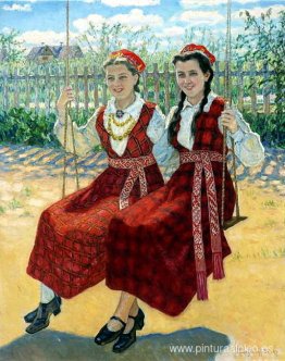 dos chicas en un columpio dos chicas en un columpio