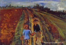 Dos niños en una carretera Dos niños en una carretera