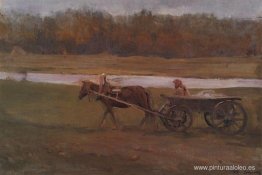 Mujer campesina en un carro Mujer campesina en un carro