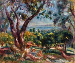 Paisaje de Cagnes con mujer y niño. Paisaje de Cagnes con mujer y niño.
