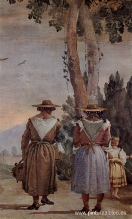 Dos campesinas y un niño vistos desde atrás, desde la 'Foresteri Dos campesinas y un niño vistos desde atrás, desde la 'Foresteri