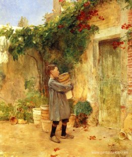 niño con macetas niño con macetas