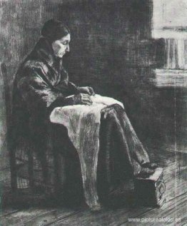 mujer con chal, costura mujer con chal, costura