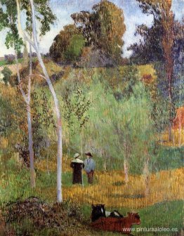 Pastor y pastora en un prado. Pastor y pastora en un prado.