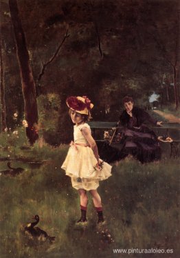 niña con pato niña con pato